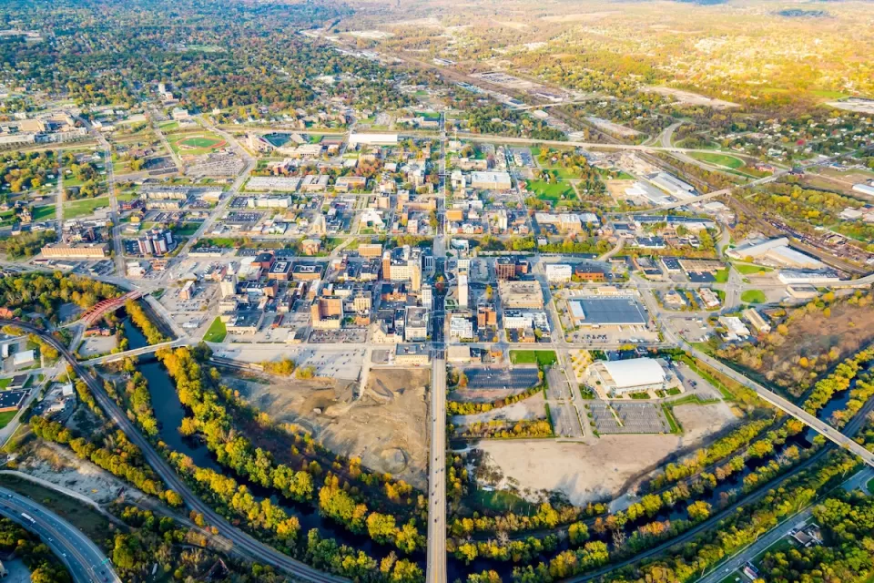 Aerial view of Youngstown, Ohio.